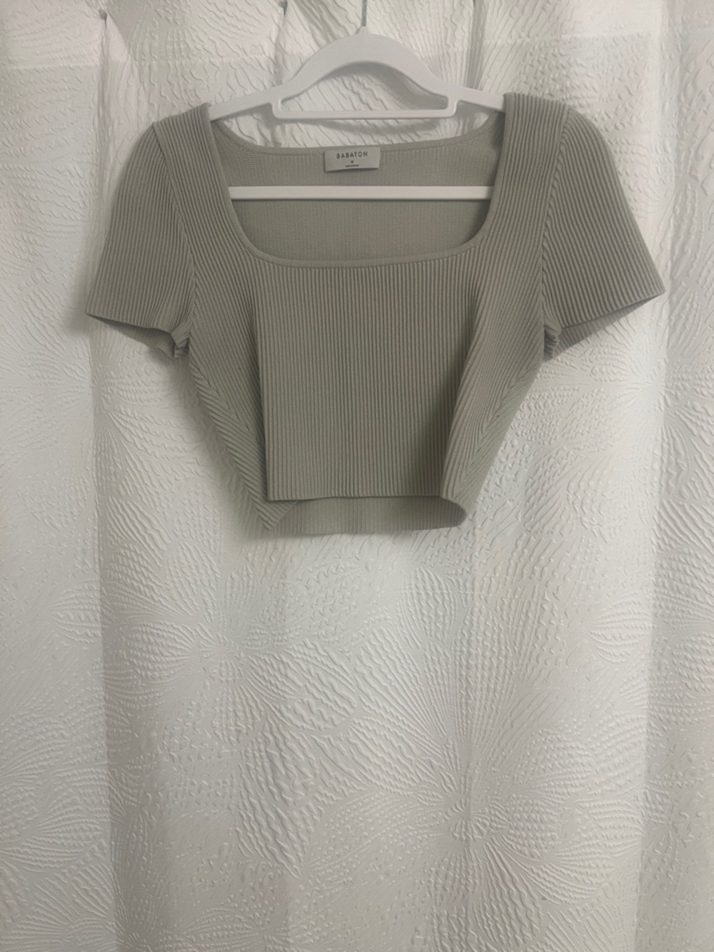 Babaton Ribbed Square-Neck Cropped Top in Taupe - Picture 4 of 5